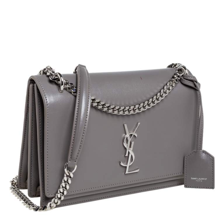 Pre Owned Saint Laurent Grey Leather Medium Sunset Shoulder Bag