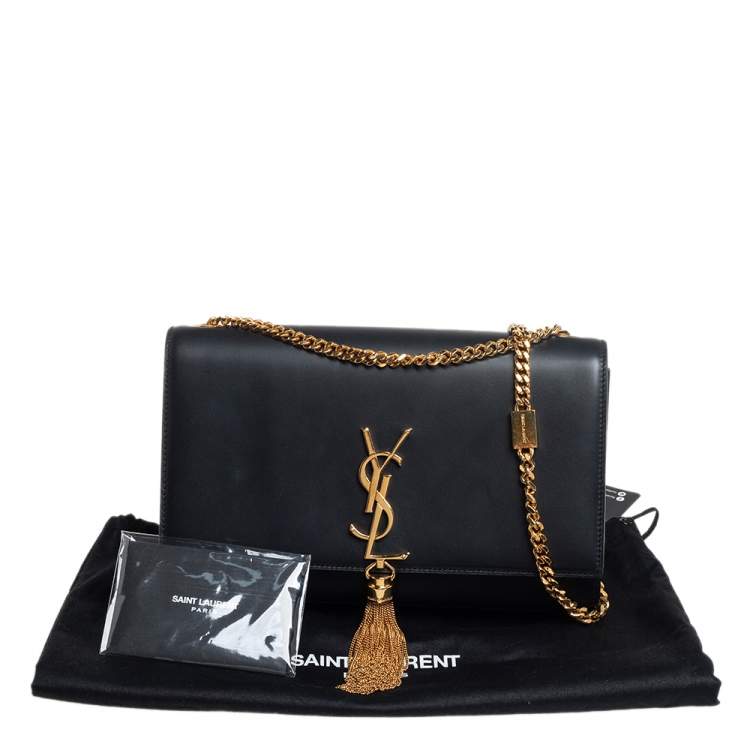 Pre Owned Saint Laurent Black Leather Medium Kate Tassel Shoulder Bag