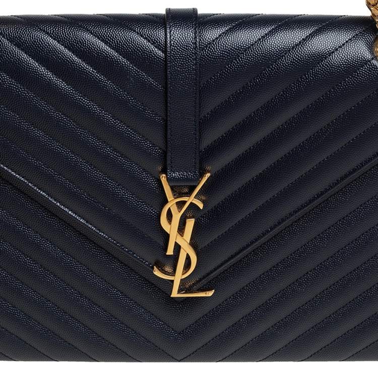 Pre Owned Saint Laurent Blue Chevron Quilted Leather Monogram Envelope Shoulder Bag