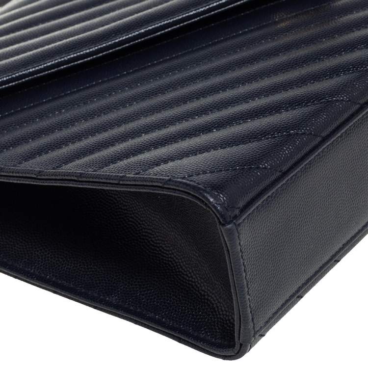 Pre Owned Saint Laurent Blue Chevron Quilted Leather Monogram Envelope Shoulder Bag