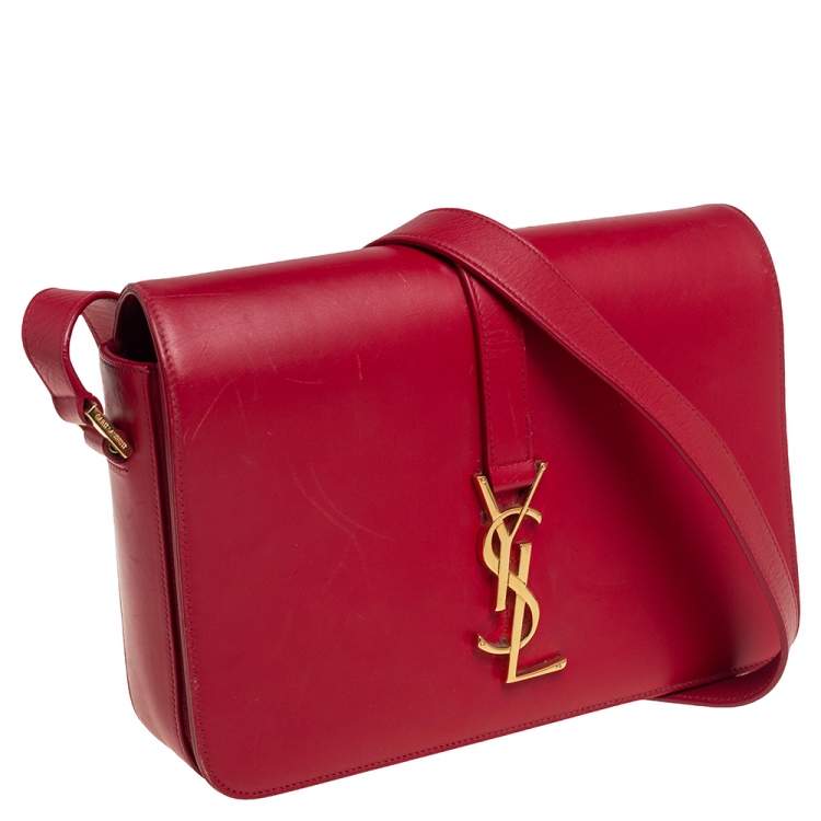 Pre Owned Saint Laurent Red Smooth Leather Medium Monogram Universite Shoulder Bag