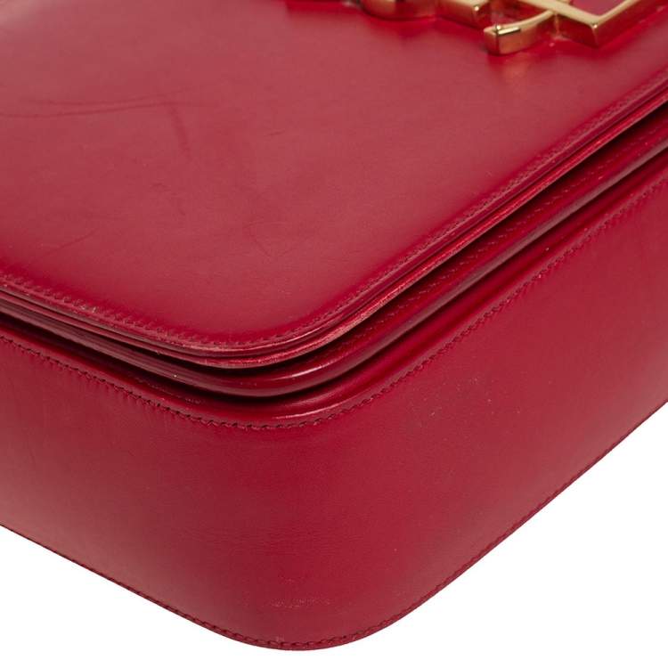 Pre Owned Saint Laurent Red Smooth Leather Medium Monogram Universite Shoulder Bag