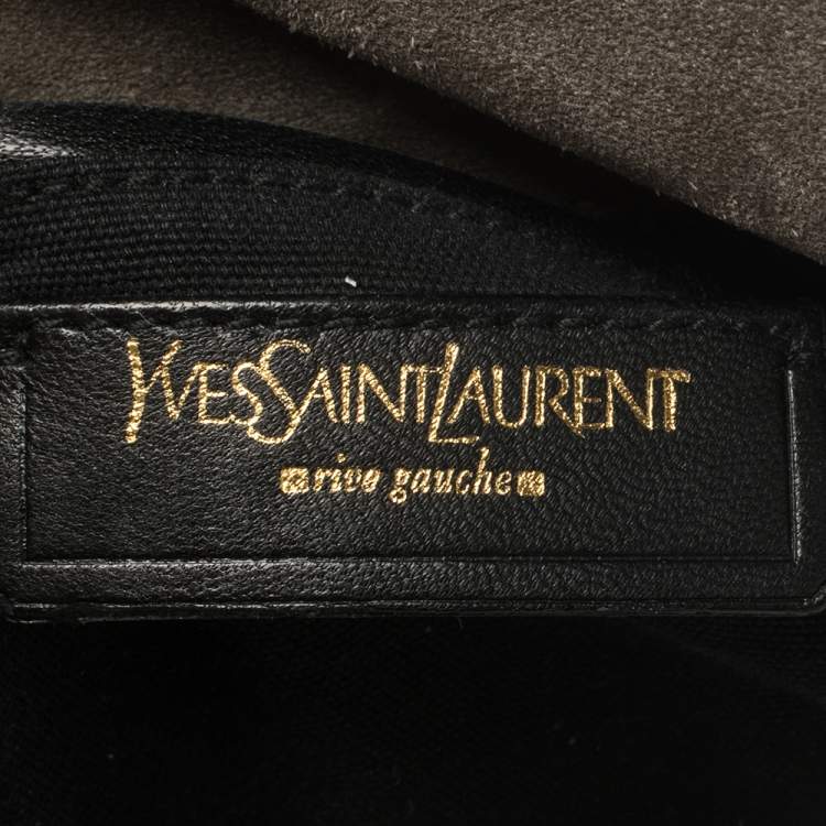 Pre Owned Yves Saint Laurent Green Croc Embossed Suede Besace Shoulder Bag
