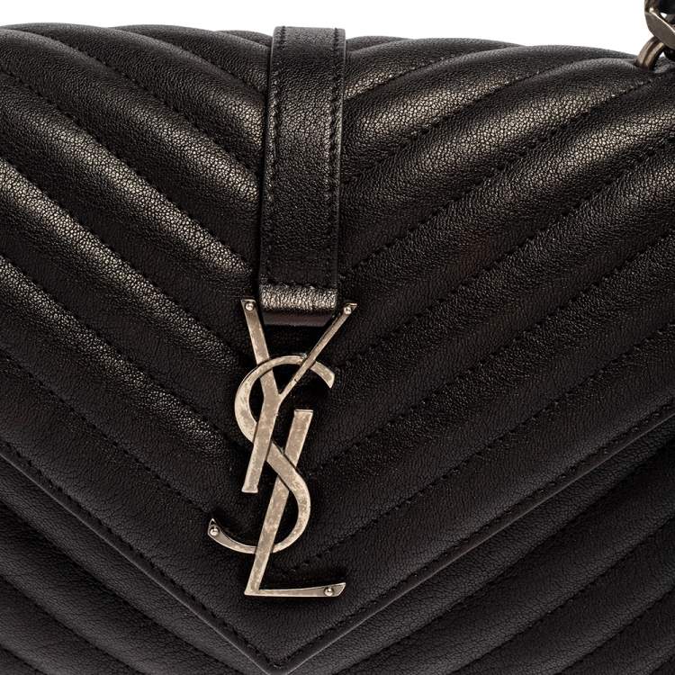 Pre Owned Saint Laurent Black Chevron Quilted Leather Medium College Top Handle Bag