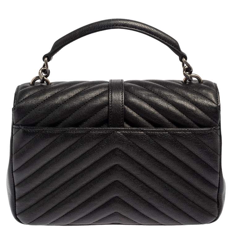 Pre Owned Saint Laurent Black Chevron Quilted Leather Medium College Top Handle Bag