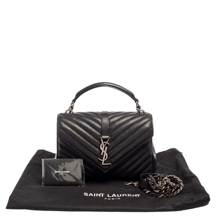 Pre Owned Saint Laurent Black Chevron Quilted Leather Medium College Top Handle Bag