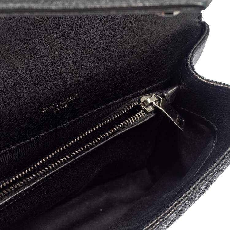 Pre Owned Saint Laurent Black Chevron Quilted Leather Medium College Top Handle Bag