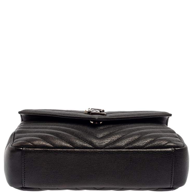 Pre Owned Saint Laurent Black Chevron Quilted Leather Medium College Top Handle Bag