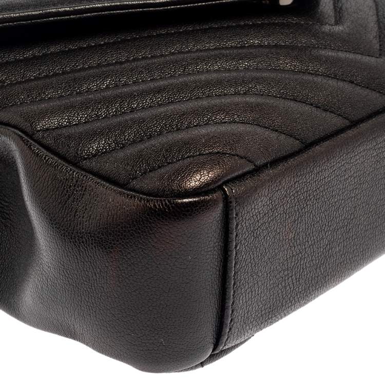 Pre Owned Saint Laurent Black Chevron Quilted Leather Medium College Top Handle Bag