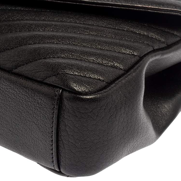 Pre Owned Saint Laurent Black Chevron Quilted Leather Medium College Top Handle Bag