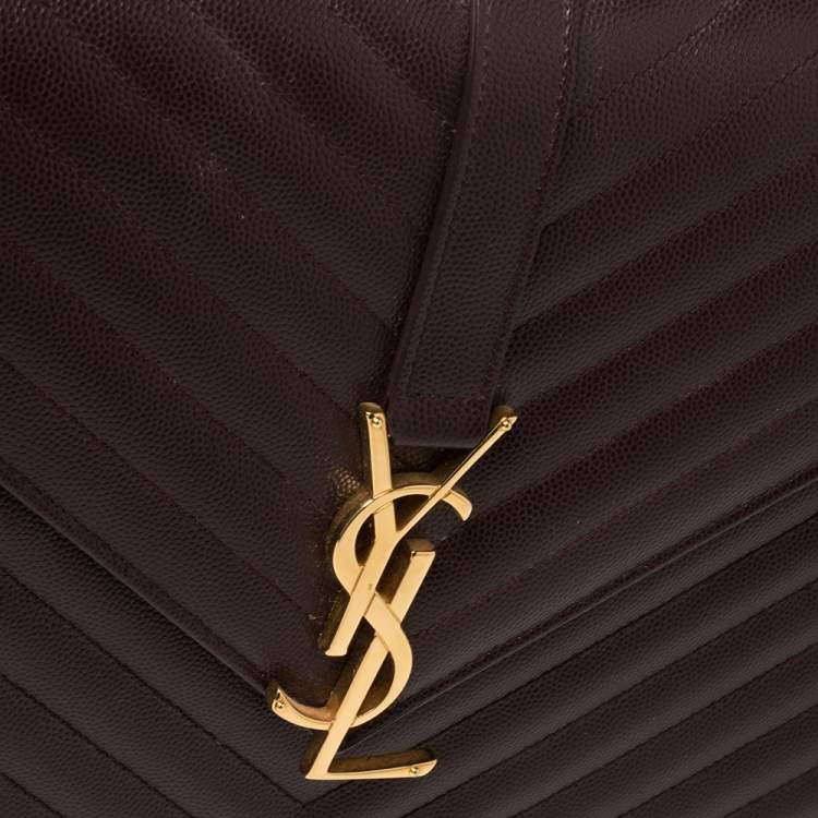 Pre Owned Saint Laurent Burgundy Chevron Quilted Leather Monogram Envelope Shoulder Bag