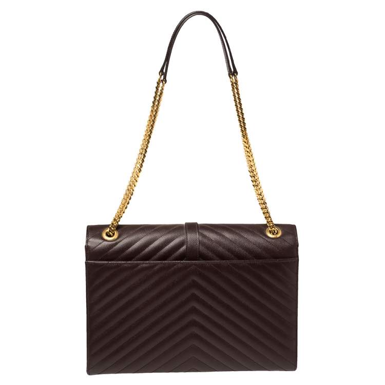 Pre Owned Saint Laurent Burgundy Chevron Quilted Leather Monogram Envelope Shoulder Bag