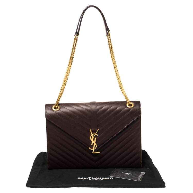 Pre Owned Saint Laurent Burgundy Chevron Quilted Leather Monogram Envelope Shoulder Bag