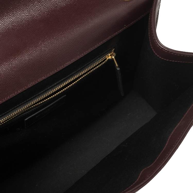 Pre Owned Saint Laurent Burgundy Chevron Quilted Leather Monogram Envelope Shoulder Bag
