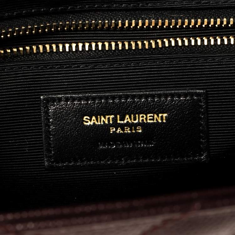 Pre Owned Saint Laurent Burgundy Chevron Quilted Leather Monogram Envelope Shoulder Bag