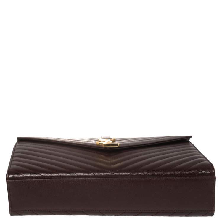 Pre Owned Saint Laurent Burgundy Chevron Quilted Leather Monogram Envelope Shoulder Bag
