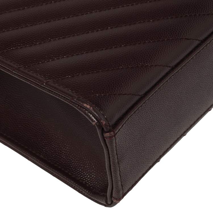 Pre Owned Saint Laurent Burgundy Chevron Quilted Leather Monogram Envelope Shoulder Bag