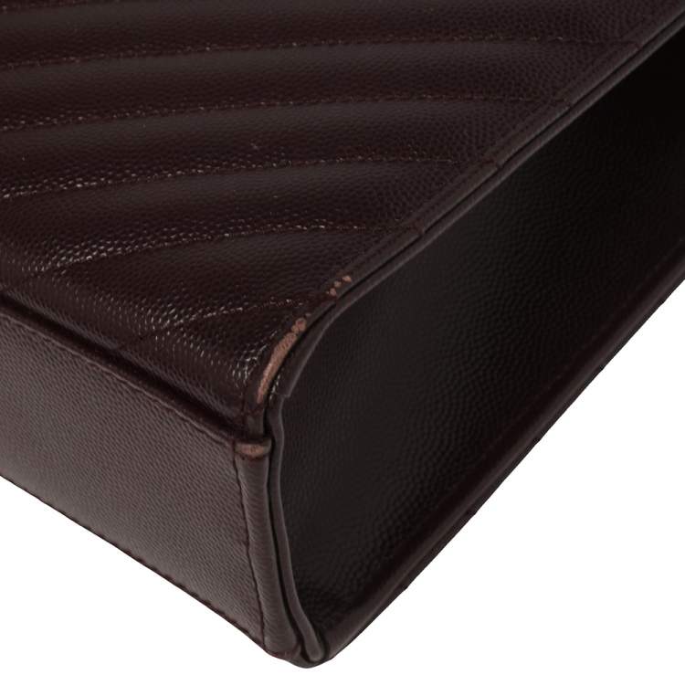 Pre Owned Saint Laurent Burgundy Chevron Quilted Leather Monogram Envelope Shoulder Bag