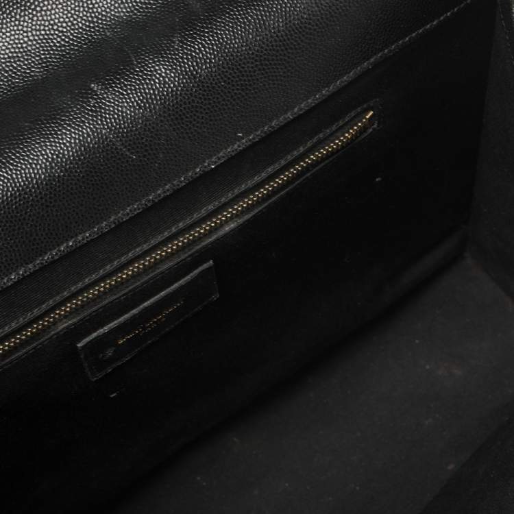 Pre Owned Saint Laurent Black Chevron Quilted Leather Monogram Envelope Shoulder Bag