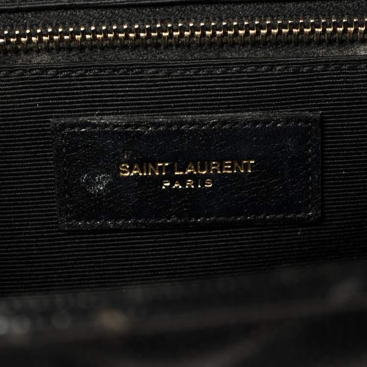 Pre Owned Saint Laurent Black Chevron Quilted Leather Monogram Envelope Shoulder Bag