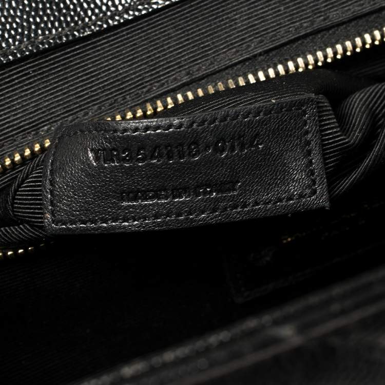 Pre Owned Saint Laurent Black Chevron Quilted Leather Monogram Envelope Shoulder Bag