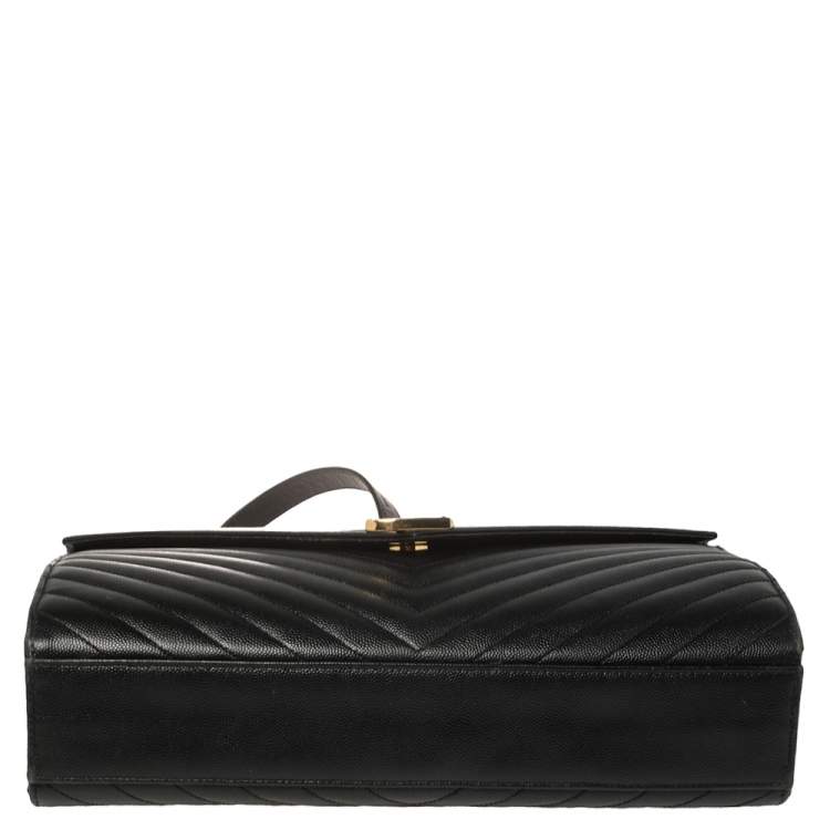 Pre Owned Saint Laurent Black Chevron Quilted Leather Monogram Envelope Shoulder Bag