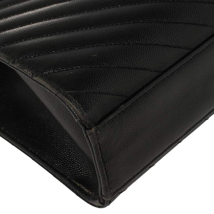 Pre Owned Saint Laurent Black Chevron Quilted Leather Monogram Envelope Shoulder Bag