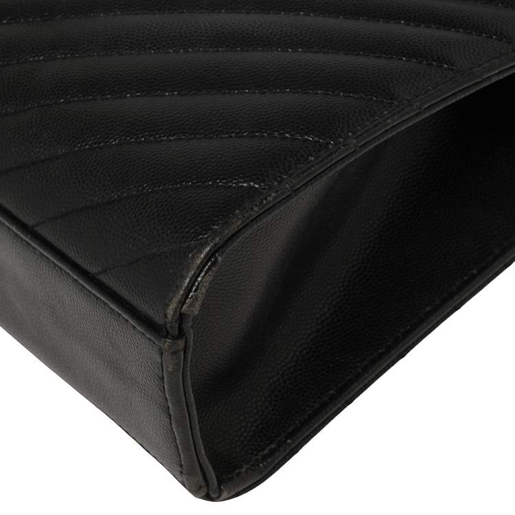 Pre Owned Saint Laurent Black Chevron Quilted Leather Monogram Envelope Shoulder Bag