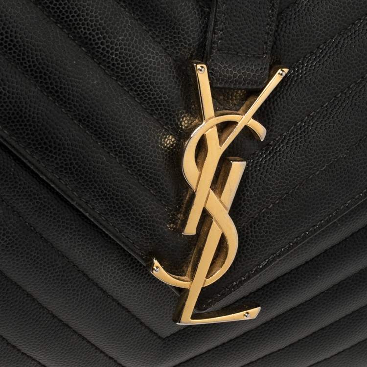 Pre Owned Saint Laurent Black Chevron Quilted Leather Monogram Envelope Shoulder Bag