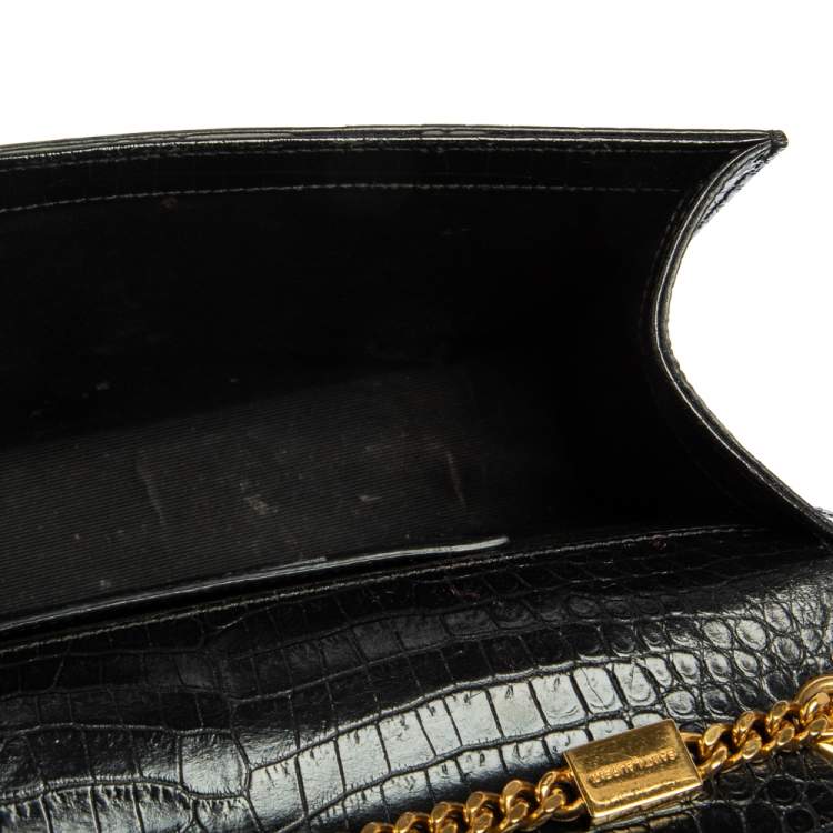 Pre Owned Saint Laurent Black Croc Embossed Leather Medium Kate Tassel Shoulder Bag