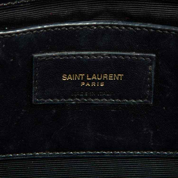 Pre Owned Saint Laurent Black Croc Embossed Leather Medium Kate Tassel Shoulder Bag