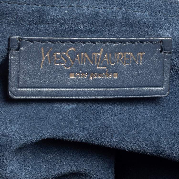 Pre Owned Saint Laurent Blue Lizard Embossed Leather and Suede Large Muse Two Satchel