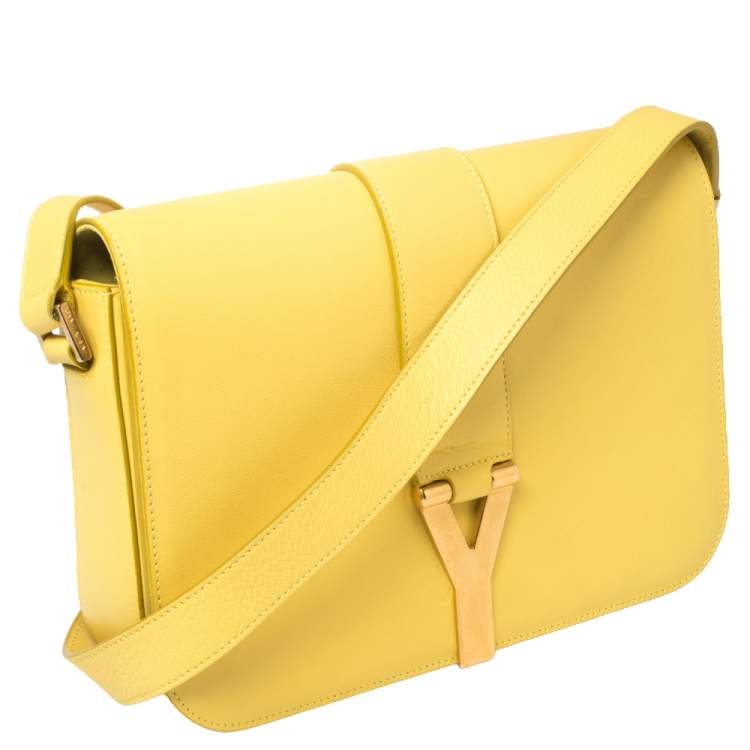 Pre Owned Saint Laurent Yellow Leather Ligne Y Crossbody Bag