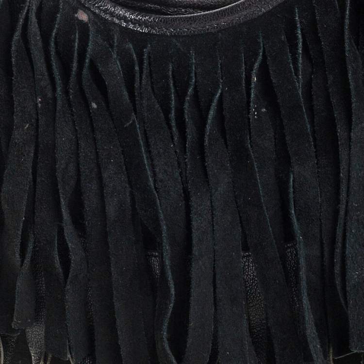 Pre Owned Saint Laurent Black Fringed Suede  and Leather La Boheme Hobo