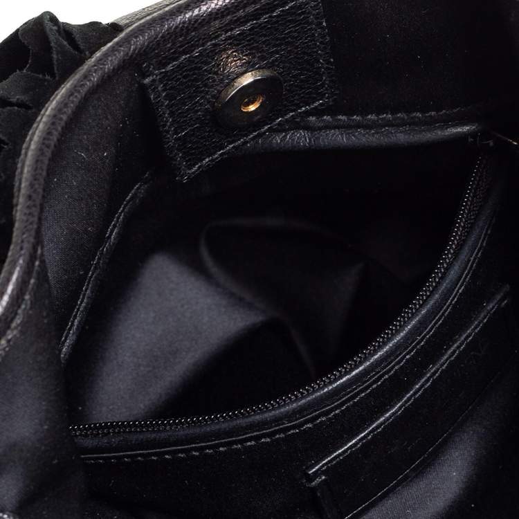 Pre Owned Saint Laurent Black Fringed Suede  and Leather La Boheme Hobo