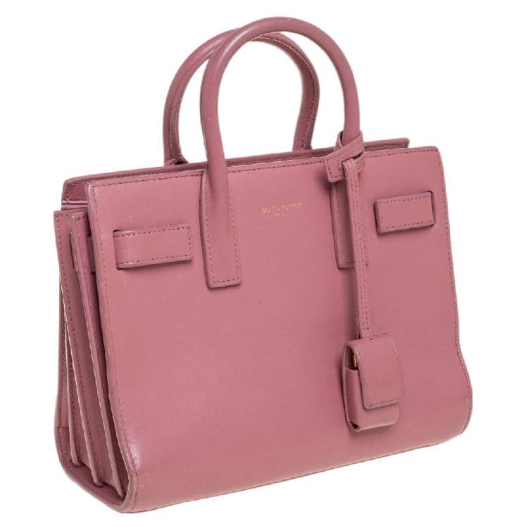 Pre Owned Saint Laurent Pink Leather Nano Classic Sac De Jour Tote