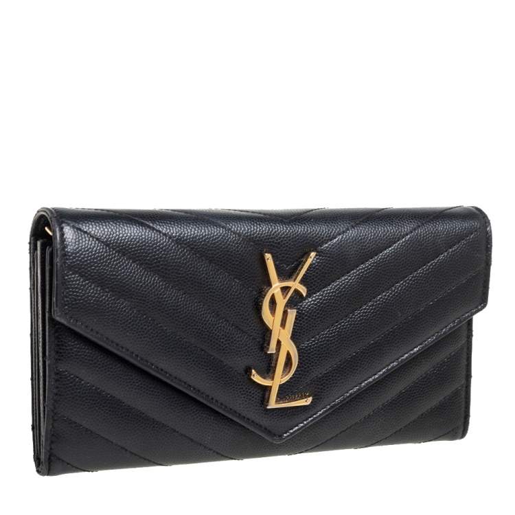 Pre Owned Saint Laurent Black Matelassé Leather Monogram Envelope Wallet
