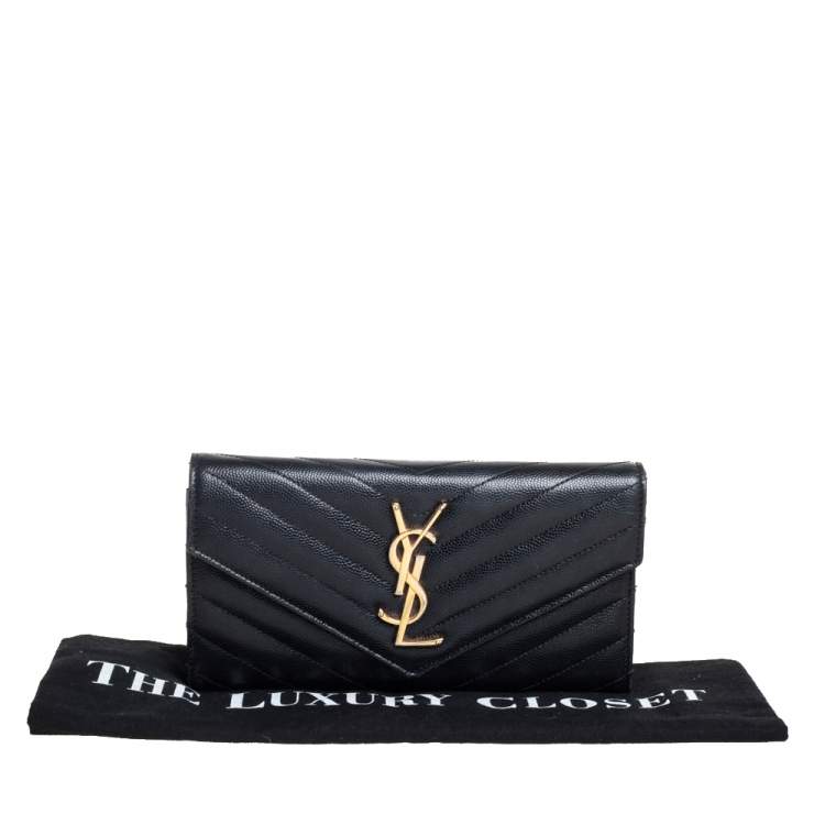 Pre Owned Saint Laurent Black Matelassé Leather Monogram Envelope Wallet