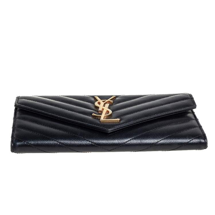 Pre Owned Saint Laurent Black Matelassé Leather Monogram Envelope Wallet