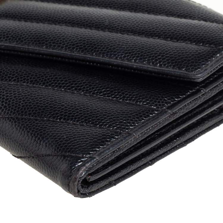 Pre Owned Saint Laurent Black Matelassé Leather Monogram Envelope Wallet