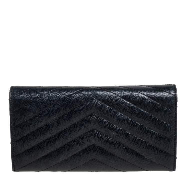 Pre Owned Saint Laurent Black Matelassé Leather Monogram Envelope Wallet