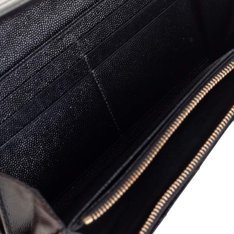 Pre Owned Saint Laurent Black Matelassé Leather Monogram Envelope Wallet