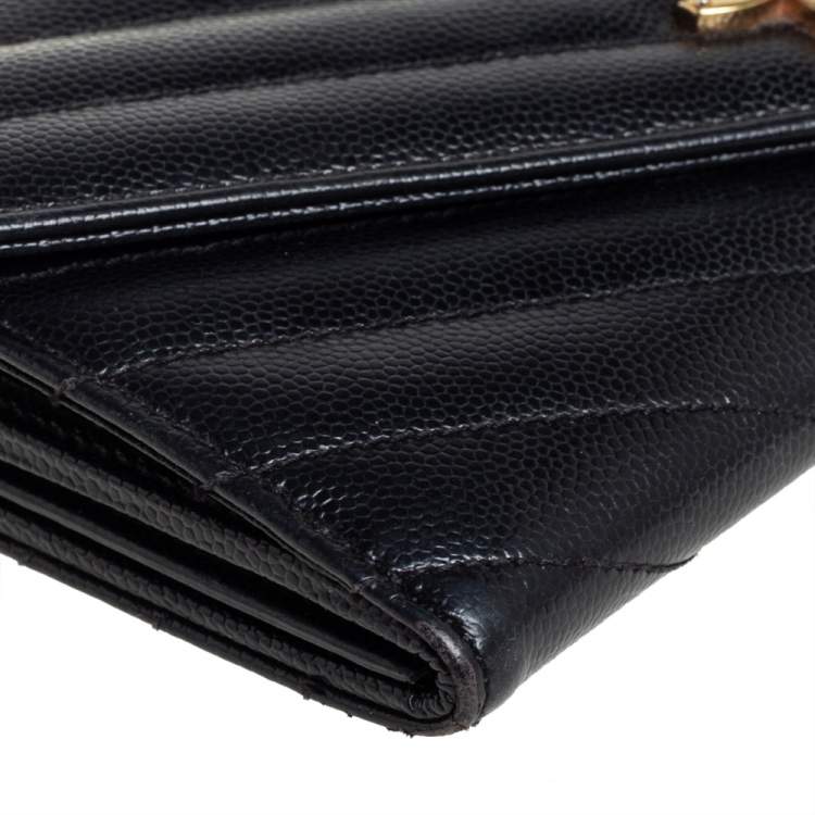 Pre Owned Saint Laurent Black Matelassé Leather Monogram Envelope Wallet