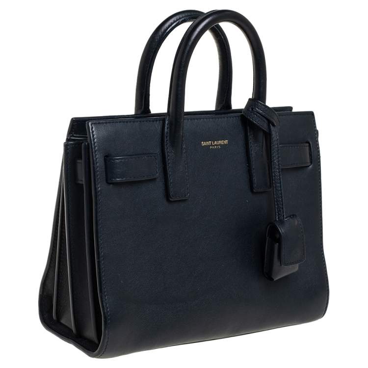 Pre Owned Saint Laurent Navy Blue Leather Nano Classic Sac De Jour Tote