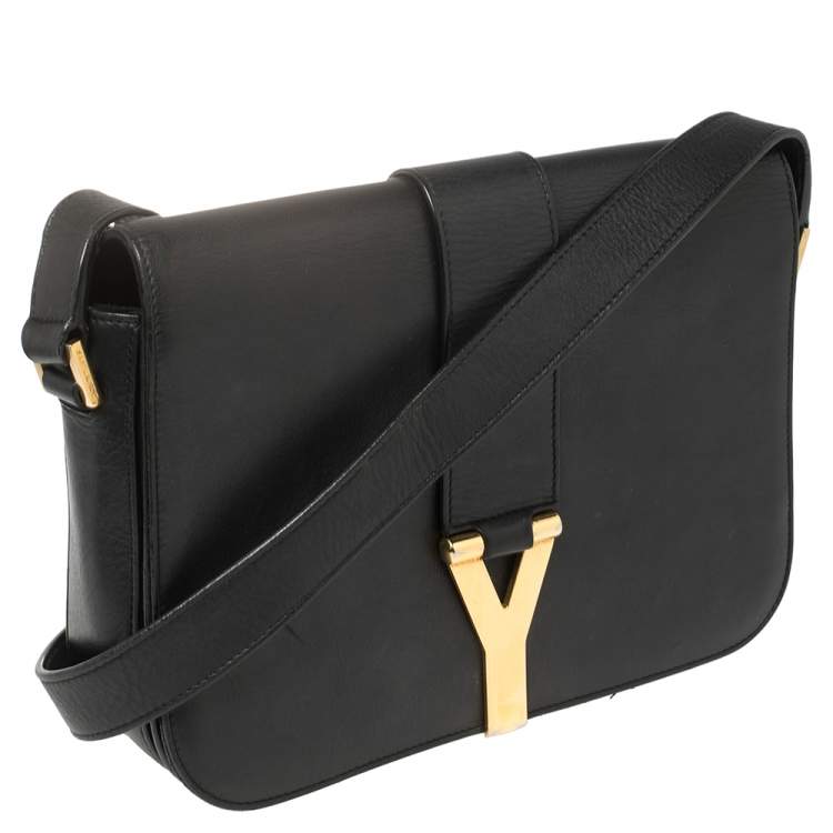 Pre Owned Saint Laurent Black Leather Medium Chyc Flap Bag