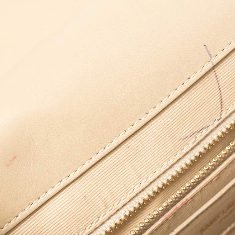 Pre Owned Saint Laurent Beige Matelassé Leather Large Cassandre Flap Bag
