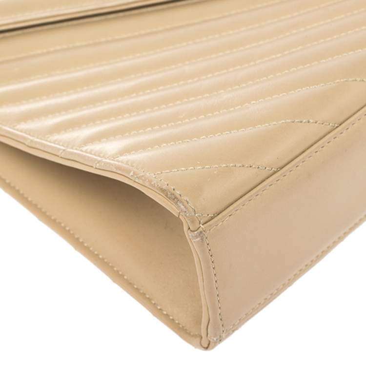 Pre Owned Saint Laurent Beige Matelassé Leather Large Cassandre Flap Bag