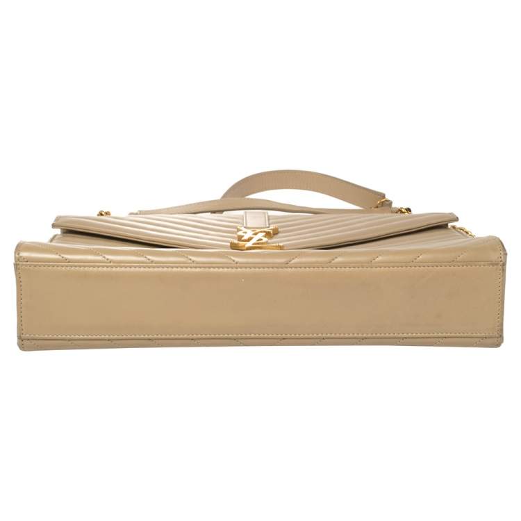 Pre Owned Saint Laurent Beige Matelassé Leather Large Cassandre Flap Bag