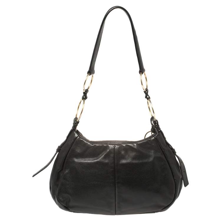 Pre Owned Yves Saint Laurent Black Leather Ring Hobo