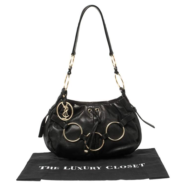 Pre Owned Yves Saint Laurent Black Leather Ring Hobo